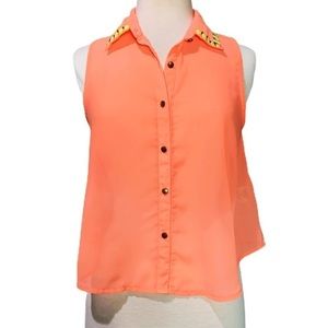 *5/$20* Live 4 Truth Orange Sheer Collared Button Down Top